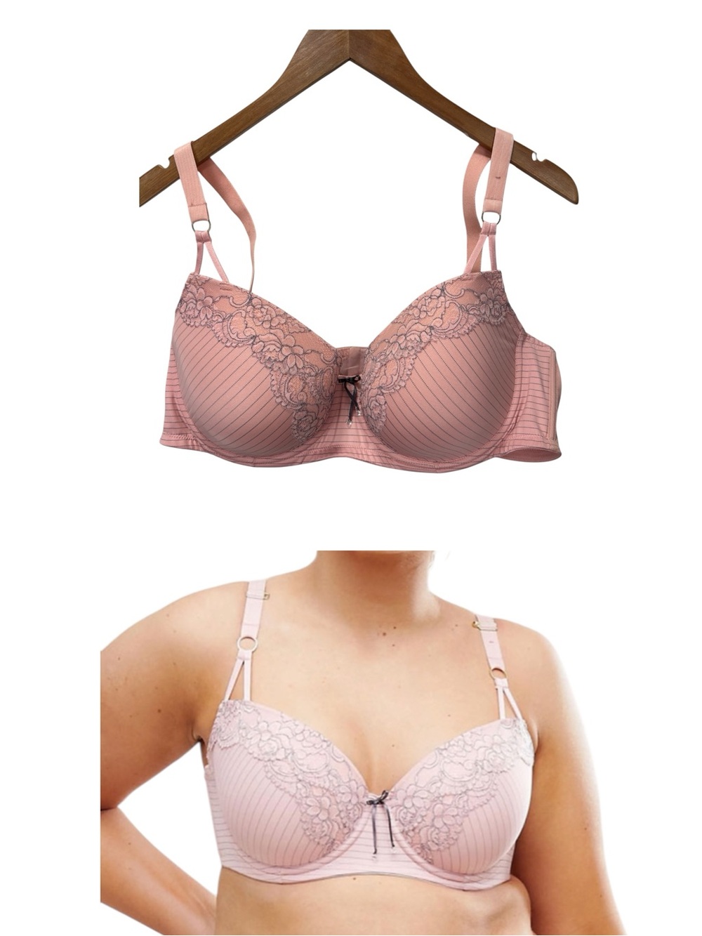 Ashley Graham Lace Overlay Blush Pink Convertible Strap Underwire Bra Size 44D